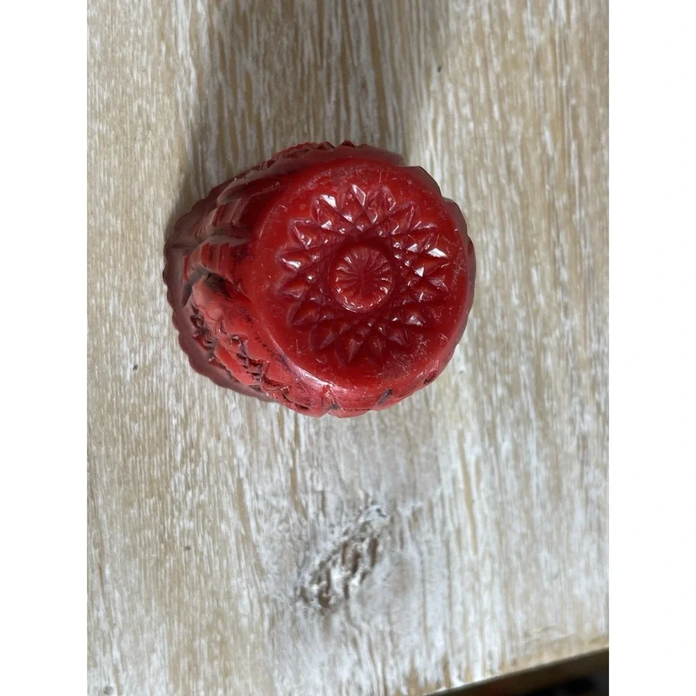 Vintage Red Floral Embossed Motif‎ Sculptured Carved Gothic Wax Candle